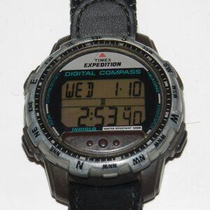 Vintage Timex Expedition Digital Compass Watch Men Black Strap Band New Battery